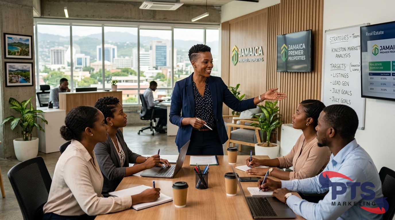 Jamaican real estate broker coaching agents in office