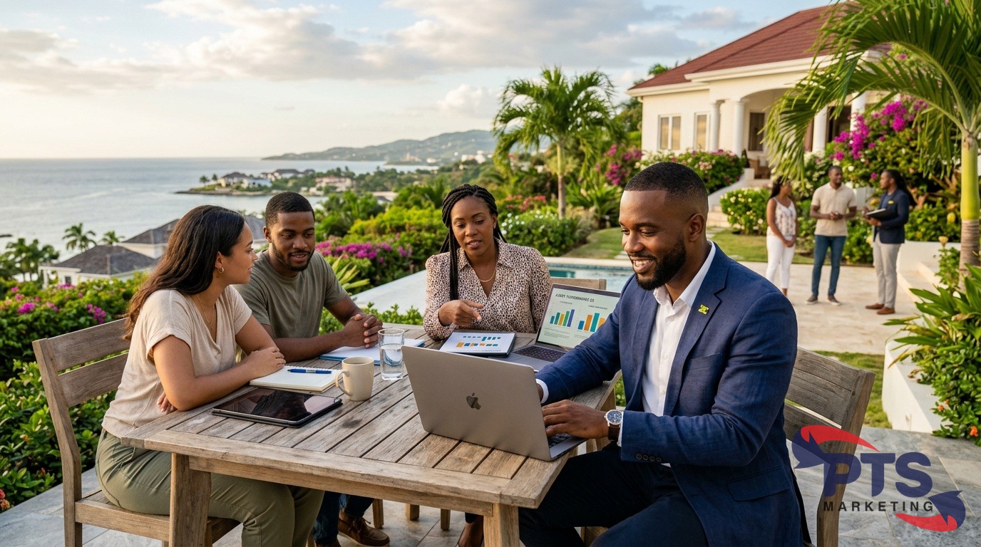 Jamaican property showing with agent and prospective buyers