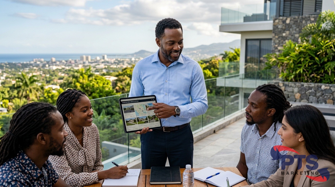 real estate brokerage team meeting in Kingston Jamaica office