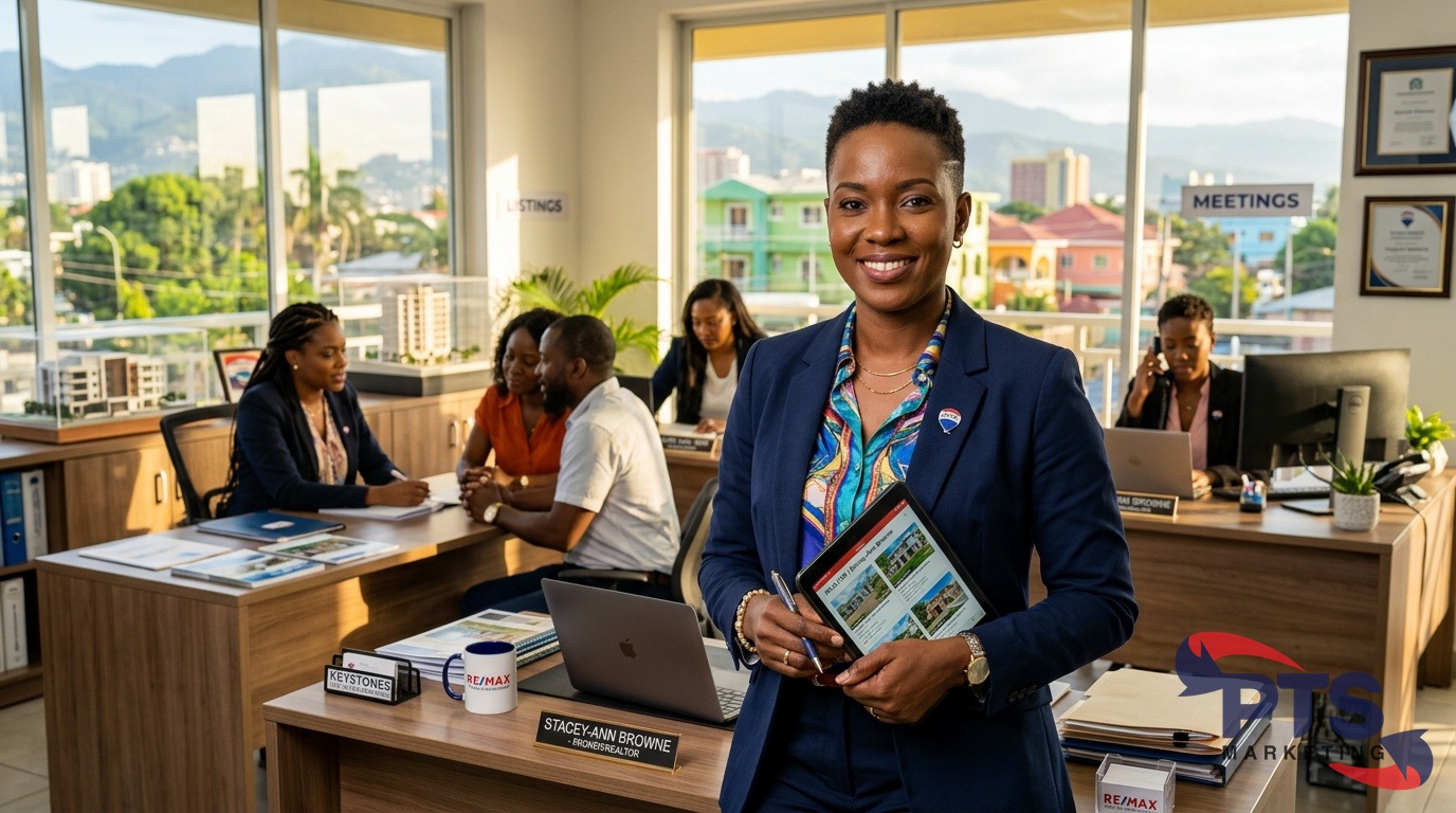 real estate brokerage office in Kingston Jamaica with agents working