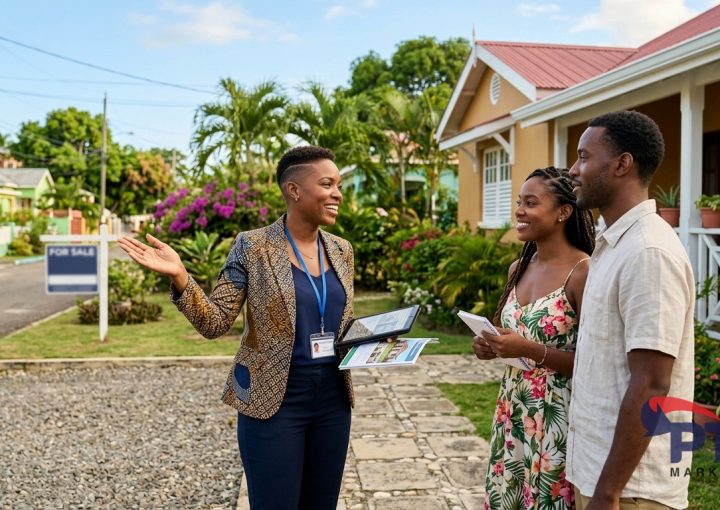 Jamaican real estate agent showing home to buyers
