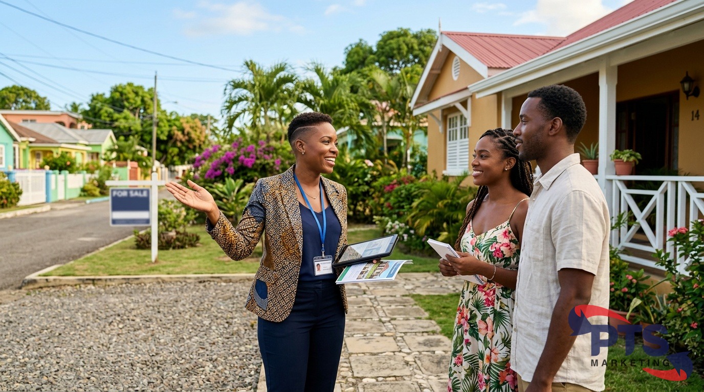 Jamaican real estate agent showing home to buyers