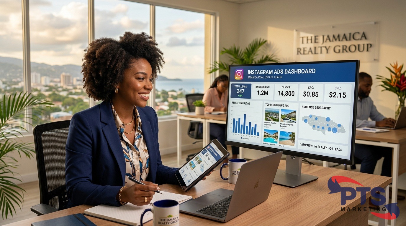 Instagram ads dashboard showing real estate leads in Jamaica