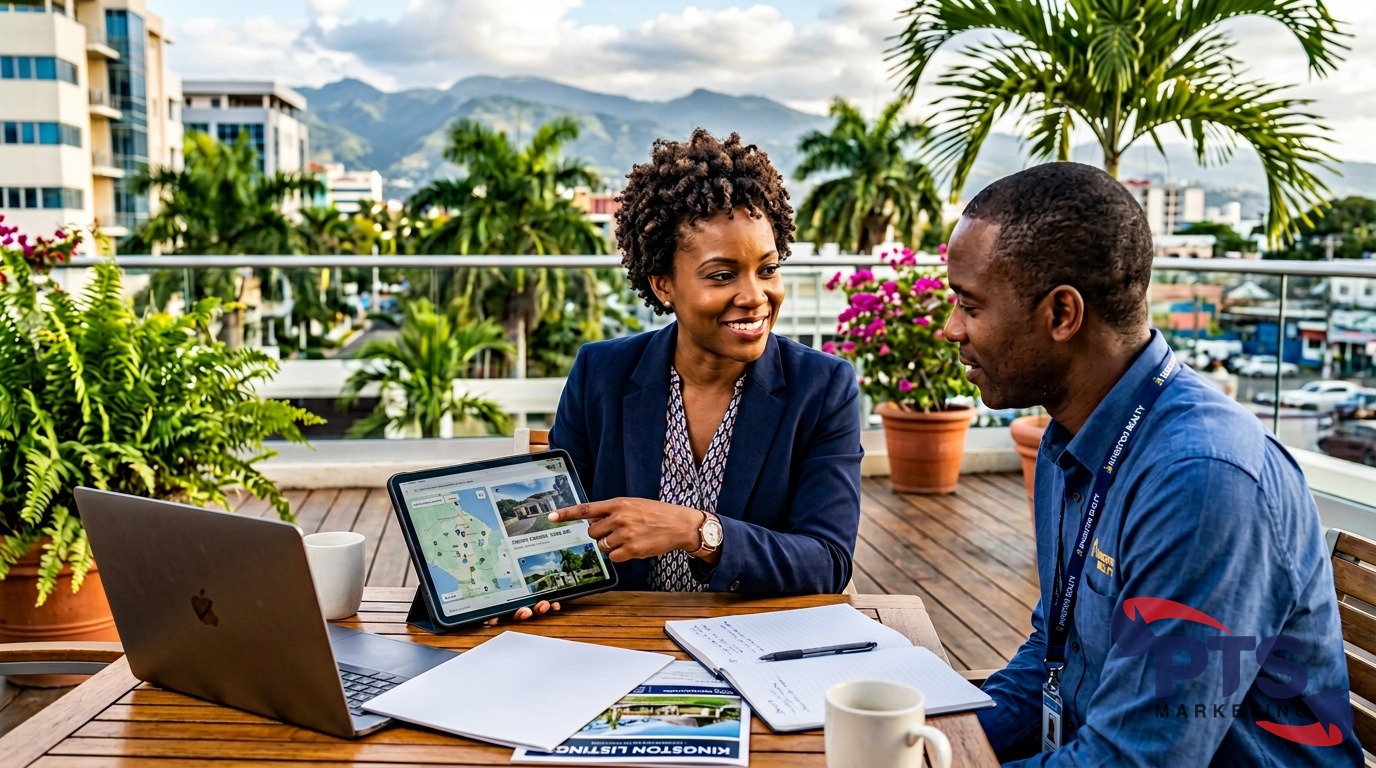 real estate agents discussing property listings in Kingston Jamaica