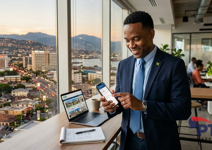 Jamaican real estate agent following up leads on smartphone